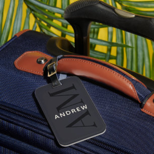 Stylish Blue Monogram and Name Luggage Tag