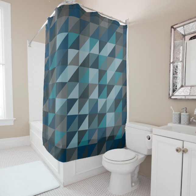 Stylish Blue Ombre Modern Geometric Pattern Shower Curtain (In Situ)