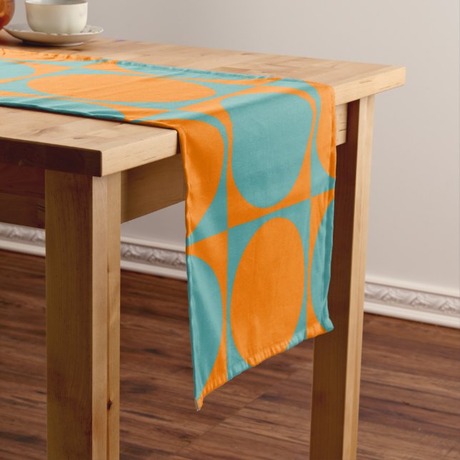 Stylish Blue&Orange Squares&Circles Design Short Table Runner (In Situ)