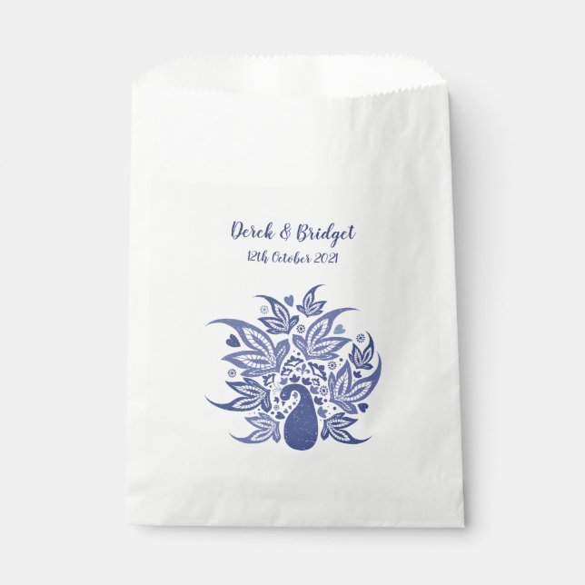 Stylish Blue Peacock Art Print Favour Bag (Front)