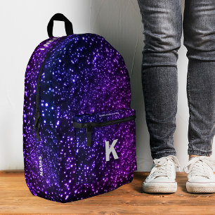 Stylish Blue Pink Neon Space Milky Way Initial Printed Backpack