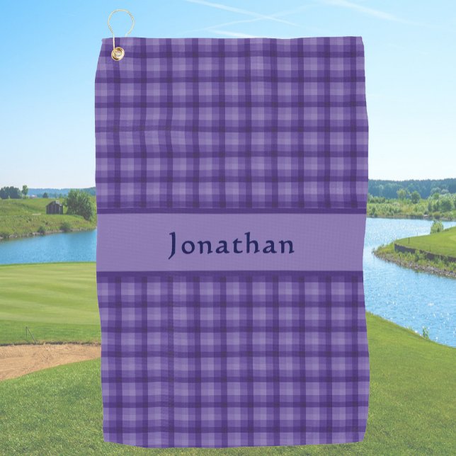Stylish Blue Plaid Personalised Name  Golf Towel (Creator Uploaded)