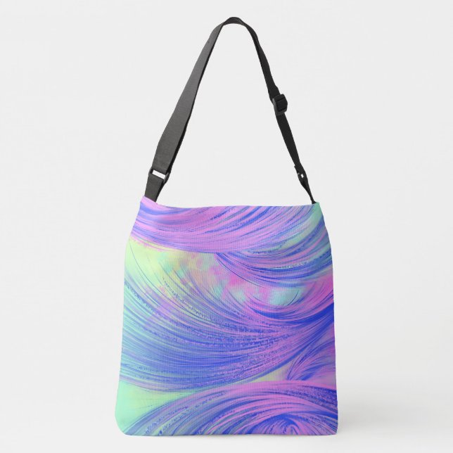 Stylish Blue purple Abstract Feathers  Crossbody Bag (Back)