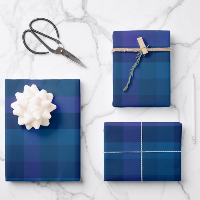 Stylish Blue Purple Check Geometric Plaid Pattern  Wrapping Paper Sheet (Front)