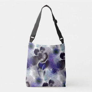 Stylish Blue Purple Floral Signature Monogram Crossbody Bag