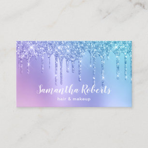 Stylish blue & purple glitter drips hair & makeup business card