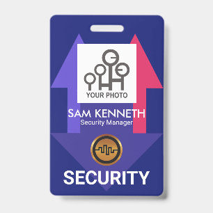 Stylish Blue Red Arrows Security Photo Template ID Badge