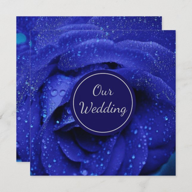 Stylish Blue Rose Wedding Invitation (Front/Back)