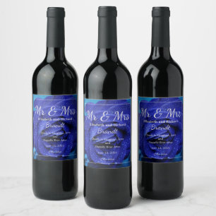 Stylish Blue Rose Wine Label