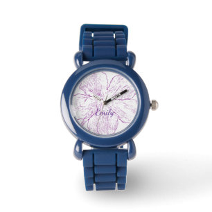 Stylish Blue Silicone Floral Kids Personalised Watch