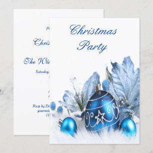 Stylish Blue & Silver Holiday Christmas Party Invitation