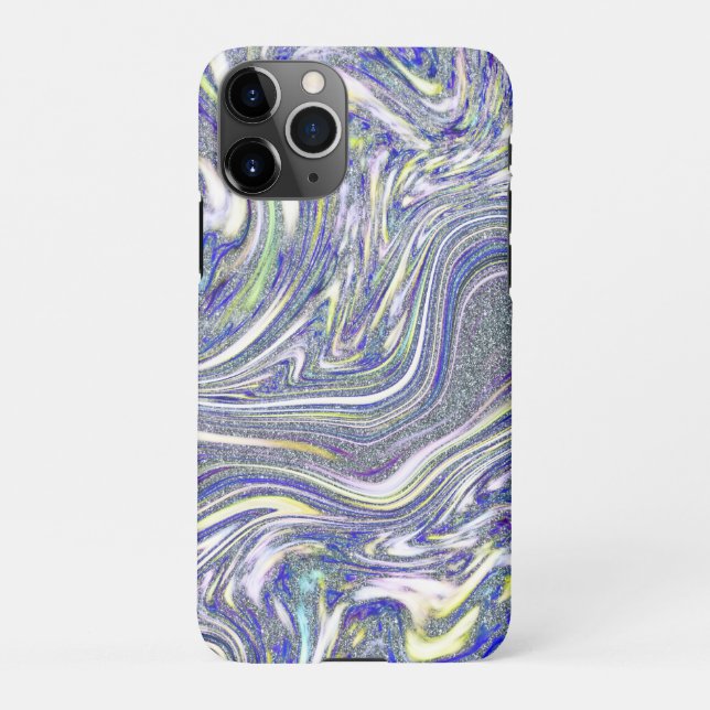 Stylish blue silver modern glitter marble iPhone case (Back)