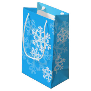Stylish Blue Snowflakes Modern Christmas pattern Small Gift Bag