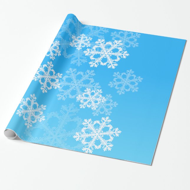Stylish Blue Snowflakes Modern Christmas pattern Wrapping Paper (Unrolled)