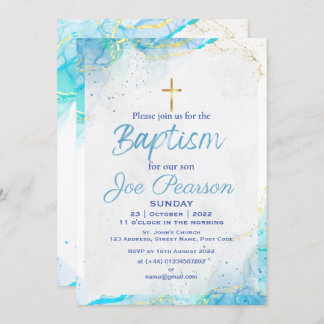 Stylish Blue Son Baptism Invitation Card