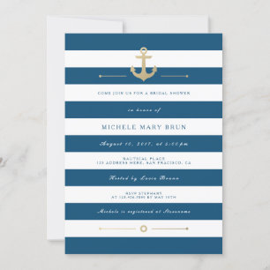 Stylish Blue Striped Nautical Bridal Shower Invite