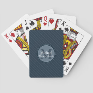 Stylish Blue Stripes Custom Monogram Playing Cards