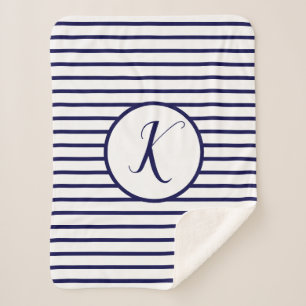 Stylish Blue Stripes K Monogram Throw Blanket