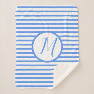 Stylish Blue Stripes M Monogram Throw Blanket