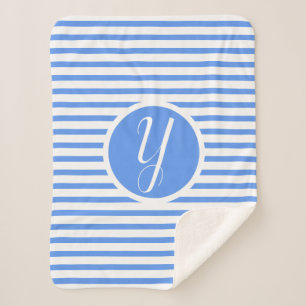 Stylish Blue Stripes Y Monogram Throw Blanket