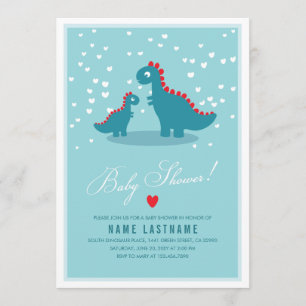 Stylish Blue Teal Dinosaur Baby Shower Invitation