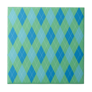 Stylish Blue Teal Green Argyle Pattern Ceramic Tile