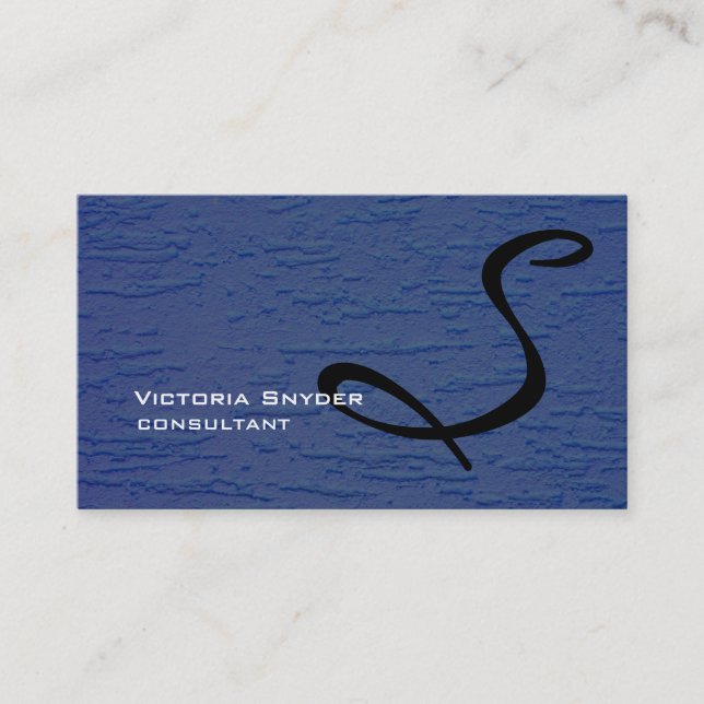 Stylish Blue Wall Texture Monogram Professional Business Card (Front)