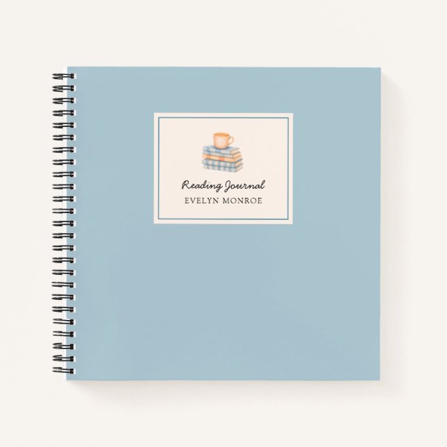 Stylish Blue Watercolor Bookstack Custom  Notebook (Front)