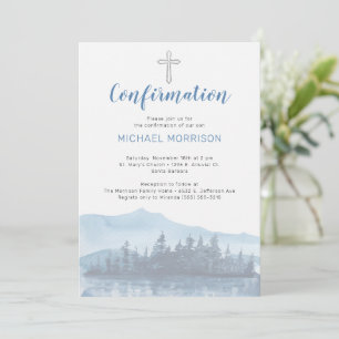 Stylish Blue Watercolor Confirmation Invitation