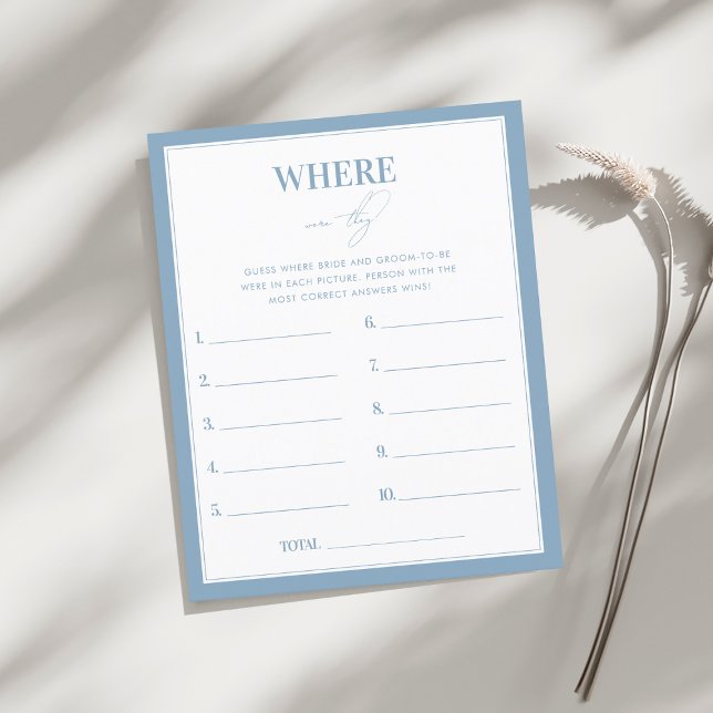 Stylish Blue Where Were They Bridal Shower Game (Creator Uploaded)