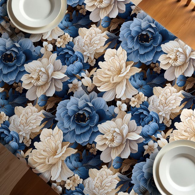 Stylish Blue White Floral Ivory Tablecloth Decor (Stylish Blue White Floral Ivory Tablecloth Decor)