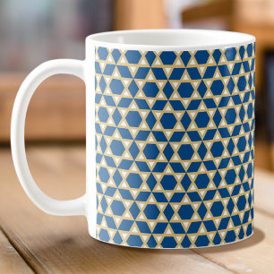 Stylish Blue White & Gold Star Pattern Coffee Mug