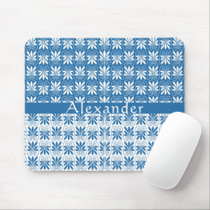 Stylish Blue & White Greek Floral Custom  Mouse Pad