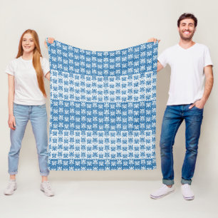 Stylish Blue & White Greek Floral Fleece Blanket