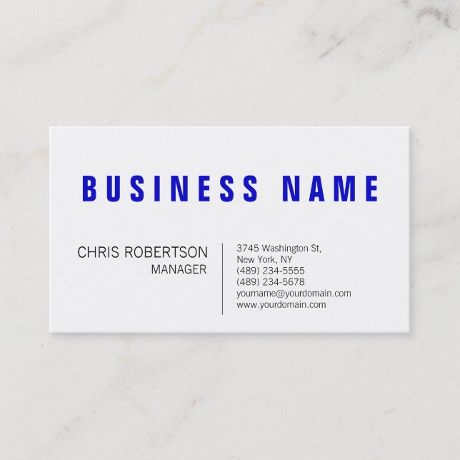 Stylish Blue White Manager Business Card (Front)