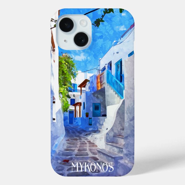 Stylish Blue White Mykonos Greece Watercolor Case-Mate iPhone Case (Back)