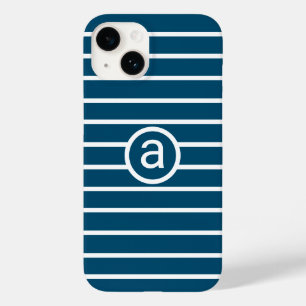 Stylish blue White pattern Monochromatic Name Case-Mate iPhone 14 Case