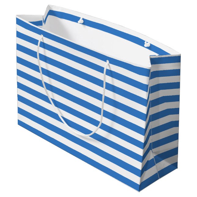 Stylish Blue White Striped Template Modern Trendy Large Gift Bag (Back Angled)