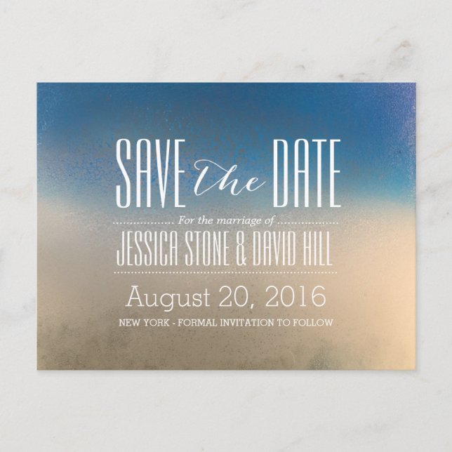 Stylish Blue & White Winter Wedding Save the Date Announcement Postcard (Front)