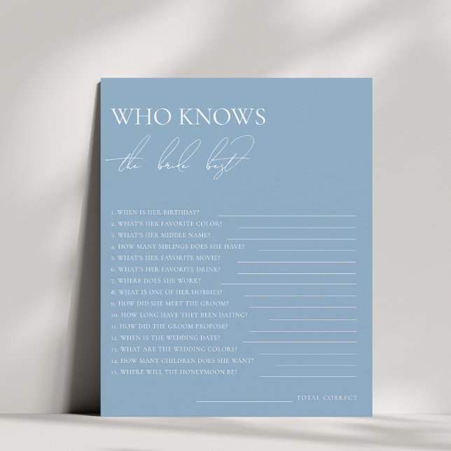 Stylish Blue Who Knows the Bride Best Game (Creator Uploaded)