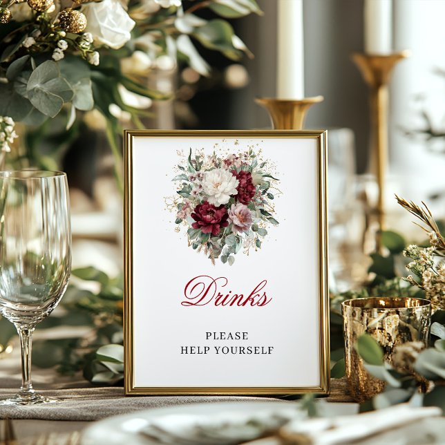 Stylish Blush Burgundy Drinks 8x10 Tabletop Sign (Stylish Blush Burgundy Drinks 8x10 Tabletop Sign)