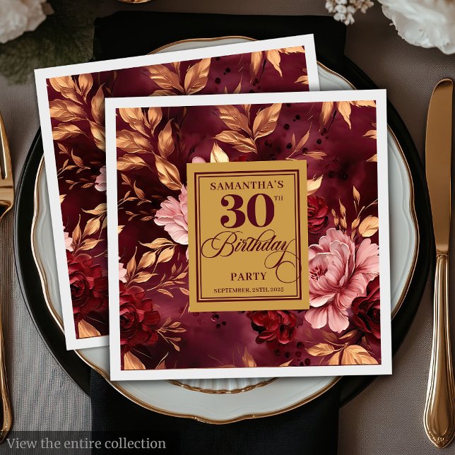 Stylish Blush Burgundy Gold 30th Birthday Napkins  (Stylish Blush Burgundy Gold 30th Birthday Napkins )