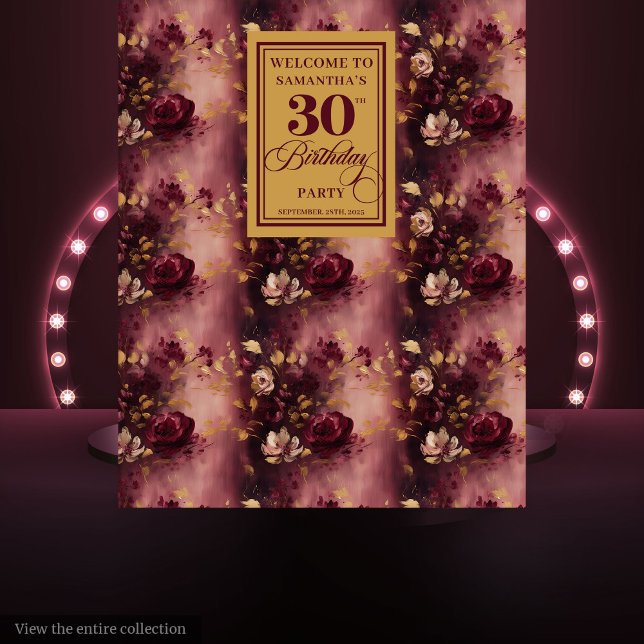 Stylish Blush Burgundy Gold 30th Birthday Party  Tapestry (Stylish Blush Burgundy Gold 30th Birthday Party Tapestry )