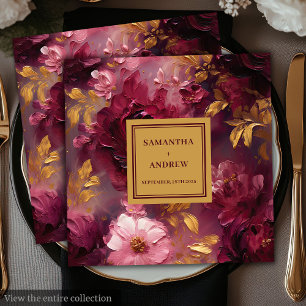 Stylish Blush Burgundy Gold Floral Wedding Napkins