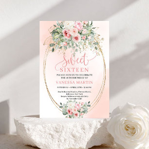 Stylish Blush Floral Gold Sweet 16 Party Invite