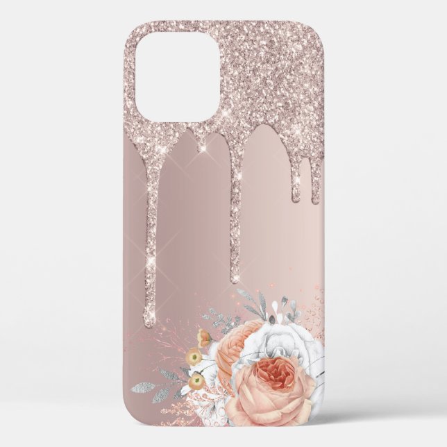 Stylish blush floral rose gold glitter drips Case-Mate iPhone case (Back)