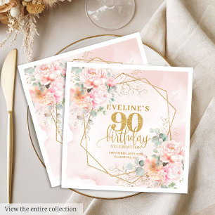 Stylish blush pink floral 90th birthday luncheon  napkin