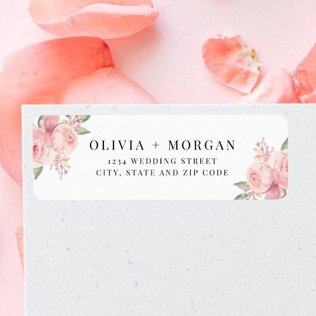 Stylish Blush Pink Floral Wedding Return Address Label (Creator Uploaded)