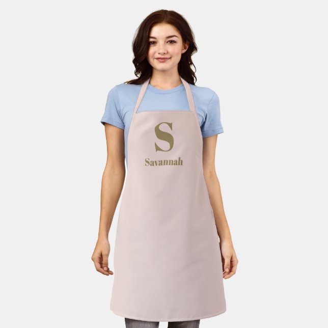 Stylish blush pink gold custom monogram and name apron (Worn)
