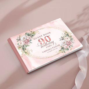 Stylish Blush Pink Gold Eucalyptus 90th Birthday Guest Book